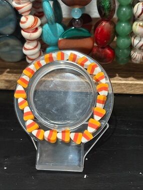 Handcrafted candy corn theme beaded bracelet